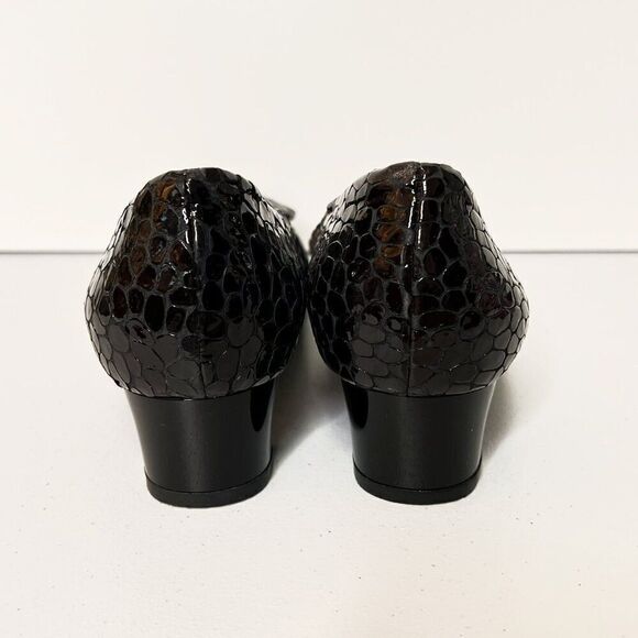 CLEARANCE - Diana Broussard Brown Patent Croc Leather Low Heel Pump - Picture 5 of 9